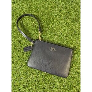 Coach Navy Dark Blue Crossgrain Leather‎ Corner Zip Wristlet